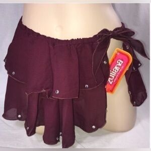 Zuliana Size Small Burgundy Bedazzled Ruffle Side Tie Skirt. Made in USA. New